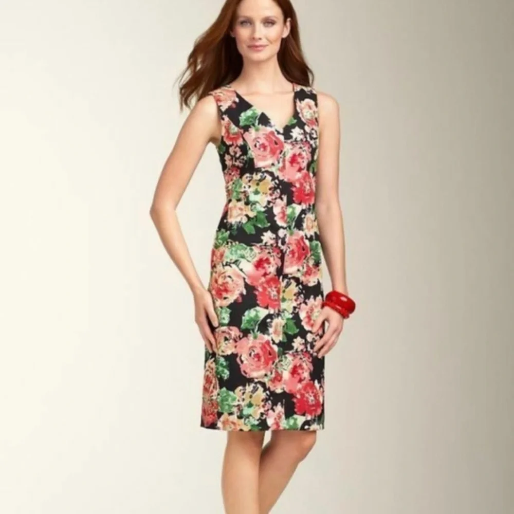TALBOTS V neck Beautiful Floral Sleeveless Dress - Multicolor- Size 10 - Picture 1 of 5